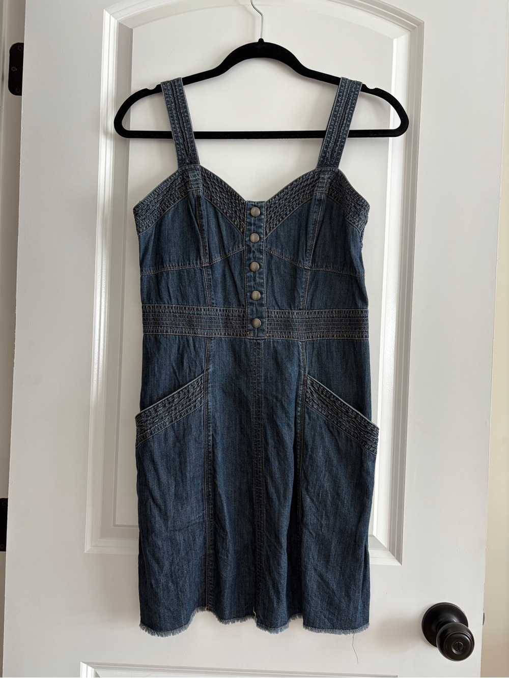 Express Blue Denim Overall Dress with Contrast Stitching